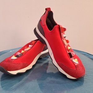FENDI Red Neoprene Rainbow Studded Sneaker